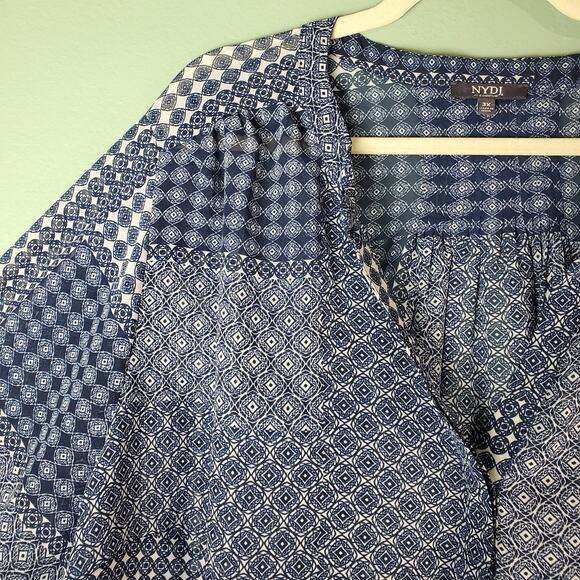 NYDJ Womens Lilibet Button Up Long Sleeve Blouse Medallion Medley Blue Size 3X - Picture 5 of 8